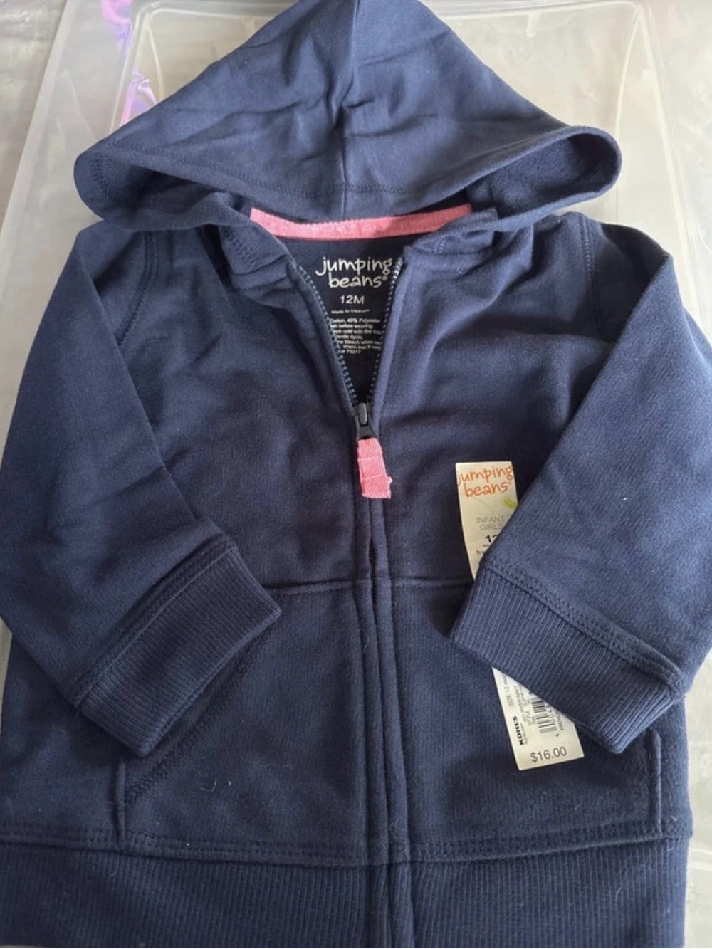 jumping beans Navy Hooded Zip-Up Sweatshirt with Pink Trim